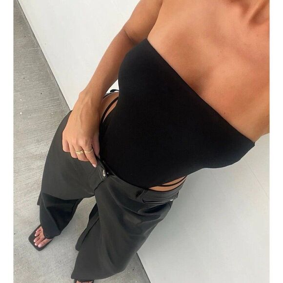 Tiger Mist New Solid Black Finian Strapless Bodysuit Xs - Picture 2 of 13